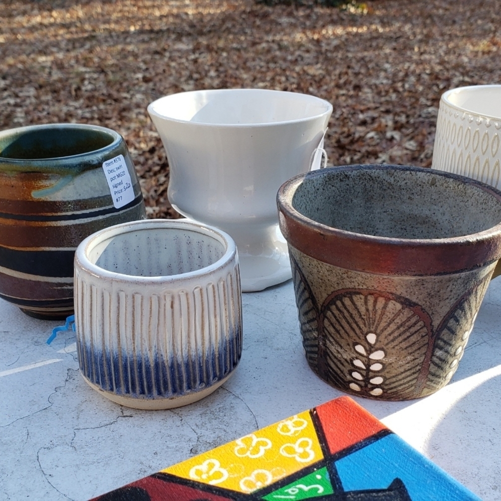 Source Unknown Ceramic Planters - Blue, White, Green, Brown